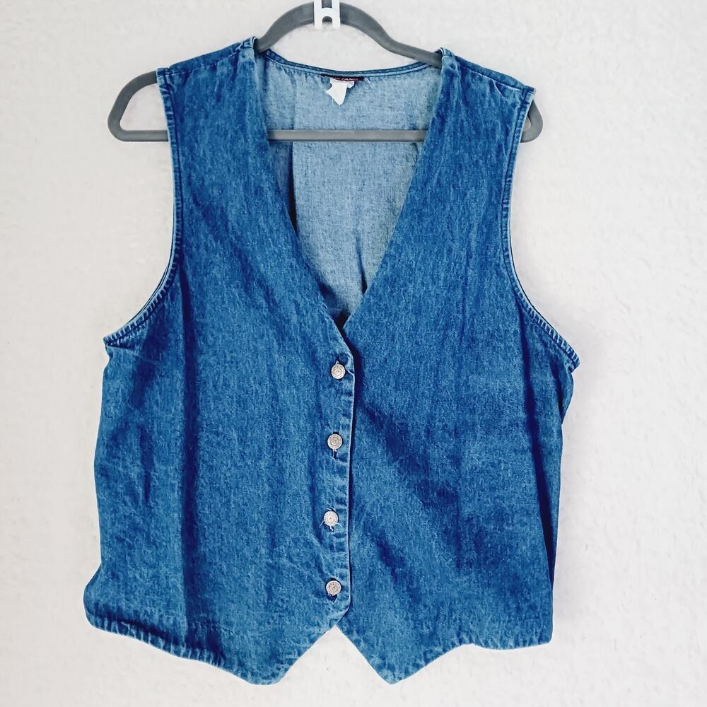 Vest Women Button-Up Denim Mustang Elastic Back Unlined V-Neck Pointed Size XL